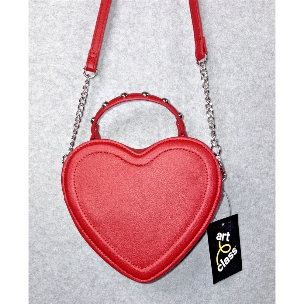 Art Class Heart-Shaped Red Faux Leather Crossbody Bag Purse